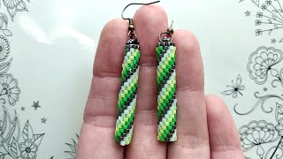 Цилиндрични обеци в бяло зелено и сиво  Cylindrical beaded earrings  white green amp grey [upl. by Chiou]