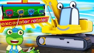 Eric The Excavators Theme Park Ride  Geckos Garage  Construction Trucks For Toddlers [upl. by Aneehsram]