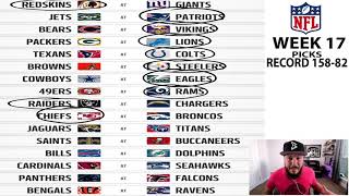 2017 NFL WEEK 17 PICKS THE FINAL WEEK MY SUPER BOWL PICKS [upl. by Eyaj]