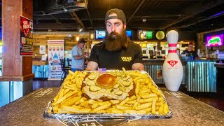 YOU WIN A HUGE TROPHY IF YOU FINISH THIS FOOD CHALLENGE IN A BOWLING ALLEY  BeardMeatsFood [upl. by Moffit888]