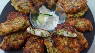 Greek Zucchini balls quotKolokithokeftedesquot for an easy summer starter [upl. by Emsmus517]