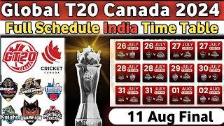 Global T20 Canada 2024 Schedule  GT20 2024 Schedule Fixtures India timings amp venues [upl. by Gnof]