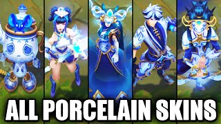 All New Porcelain Skins Spotlight Ezreal Lux Lissandra Kindred Amumu League of Legends [upl. by Suirrad]