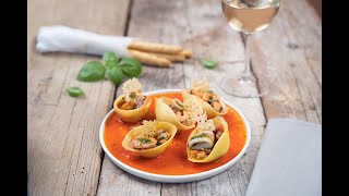 Arbi  Ricetta Conchiglioni ai Frutti di Mare con coralli di Parmigiano [upl. by Yetak301]