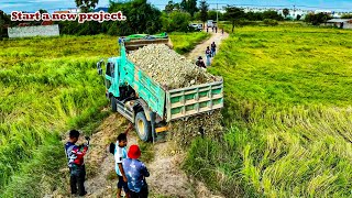 Start a new project Pour soil Make way for farmers By Dump Trucks 5ton Bulldozer By komatsu D21p [upl. by Jermain]