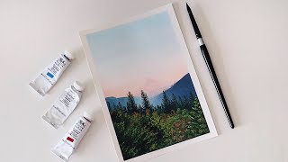 Gouache Tutorial  How to Paint a Landscape [upl. by Nydnarb]