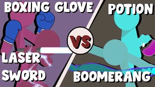 Supreme Duelist Stickman Animation Boxing Gloves x Boomerang vs Potion x Laser Sword [upl. by Ytomit]