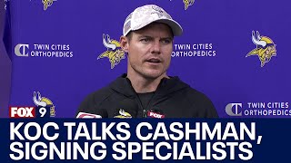 Vikings coach Kevin OConnell talks Blake Cashmans return signing specialists [upl. by Ydnirb]