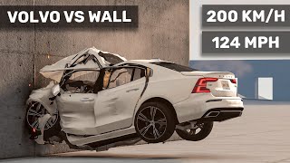 Volvo S60 crashes to the WALL 😮 200 kmh  Realistic Crash Test [upl. by Ahsaz]