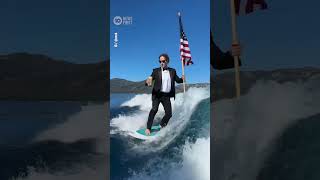 Mark Zuckerberg Surfs In Tuxedo To Celebrate July 4  10 News First [upl. by Nare466]