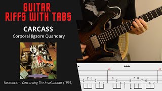 Carcass  Corpolar Jigsore Quandary  Guitar riffs with tabs  cover  lesson [upl. by Naggem473]