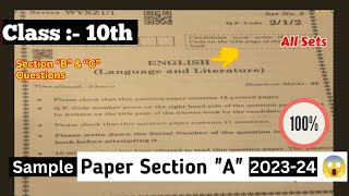 Cbse class 10th English Paper Section B amp C 202324  cbse english sample paper with solution [upl. by Mis442]