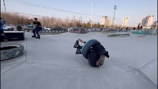 Skater gets stuck on tire obstacle in Beijing [upl. by Aiselad67]