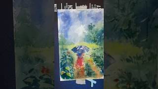 Scenery drawing with watercolor ❤️ art drawing watercolor watercolorpainting shorts [upl. by Fernas]