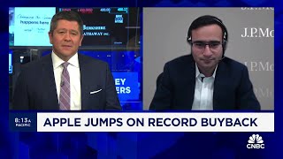 Apples buyback plan is one of the key reasons the stock is rallying says JPMorgans Chatterjee [upl. by Eittam]