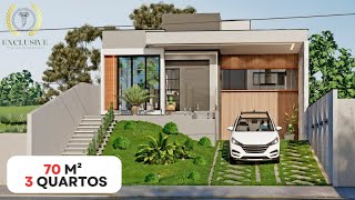 PROJETO 3D  CASA DE 70 MÂ² COM 3 QUARTOS EM TERRENO ACLIVE DE 10X25M [upl. by Itnaihc651]