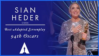 Sian Heder Wins Best Adapted Screenplay for CODA  94th Oscars [upl. by Laekim]