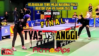 TYAS BTTC Purworejo vs ANGGI USM 🏓🏓 FINAL Umum Putri  Piala Rektor USM [upl. by Trilbie]