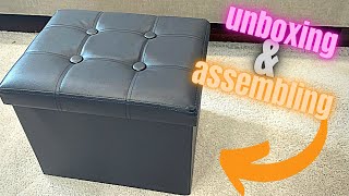 Unboxing amp Assembling the AmasSmile® Storage Ottoman Foot Rest Stool 17 inch Folding Footstool [upl. by Jaco525]