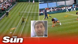 Wimbledon match invaded by ecoyobs leading to two arrests and delays [upl. by Ymmot]