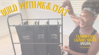 DIY BUILD WITH ME amp CHAT  Tajsoon 3 Bag Laundry Sorter  Amazon Find [upl. by Weihs]