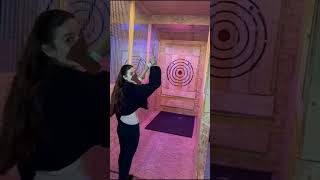 Girl is attempting axe throwing and it doesnt go well [upl. by Thomasin32]