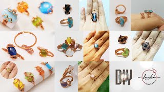 Compilation  8 making ring with small cabochons  jewelry from copper wire and stone without holes [upl. by Willtrude613]