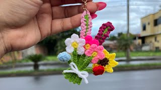 💐Asombrosa idea 💐Llavero Mini Bouquet de Flores Tejidas  Tutorial  viral crochet youtube [upl. by Pepito]