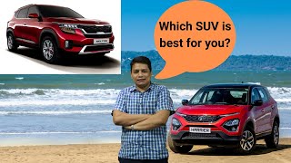 Kia Seltos Vs Tata Harrier  See which SUV is better Hindi review [upl. by Inhsor816]