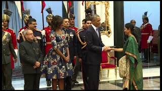 President Mukherjee welcomes President Obama at Rashtrapati Bhavan [upl. by Yehc733]