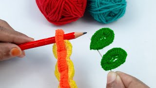 Very Easy Woolen Flower Making Idea with Pen  Amazing Hand Embroidery Flower Design Trick  DIY [upl. by Claudia]