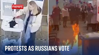 Polling stations attacked as Russians vote in presidential election [upl. by Darill347]