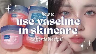 ✨ DIFFERENT WAYS TO USE VASELINE IN SKINCARE✨  beauty hacks for soft lips glowy skin  ♡ berryrena [upl. by Noxas]