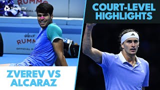 Alexander Zverev vs Carlos Alcaraz CourtLevel Highlights  Nitto ATP Finals 2024 [upl. by Attehcram]