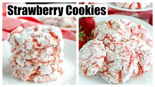 Strawberry Cookies  Strawberry Cake Mix Cookies  Strawberry Crinkle Cookies [upl. by Nnahaid]