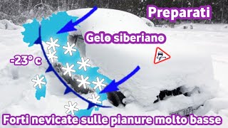 METEO ITALIAIRRUZIONE GELIDA E NEVE A BASSA QUOTA IN PIANURA E GELO SIBERIANO🌨️❄️ [upl. by Decrem989]