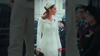 Catherine in a white coat dress with a matching hat Anzac Day service at Westminster Abbey in 2022 [upl. by Enenstein]