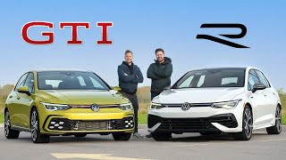 2022 VW Golf GTI vs Golf R Review  Thrifty Meets Drifty [upl. by Farman333]