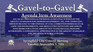 Springfield City Council Meeting Tuesday September 3 2024 Agenda Items Awareness [upl. by Zulaledairam183]