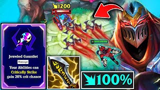 When Zed gets quotJeweled Gauntletquot his shuriken CRITS for 1000 DMG BROKEN ZED AUGMENT [upl. by Nerred797]