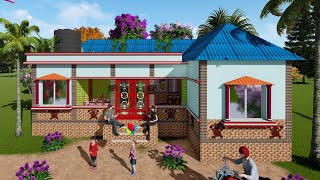 3 Room Tin Shead Bricks House  3 Bedroom Tin House Design  Lআকৃতি ৩ বেডরুমের টিনের বাড়ির ডিজাইন [upl. by Ayocal725]