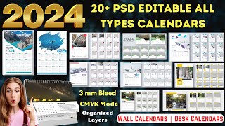 2024 Editable PSD 20 Calendars Designs  Wall Calendar amp Desk Calendars  Ready to Print [upl. by Tterb860]