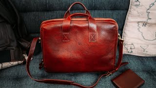 Luxury Work Travel  The Von Baer Essential Leather Briefcase Review [upl. by Courtnay]