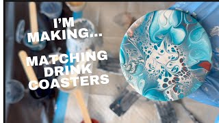 Making Drink CoastersGreat for Beginners House Paint and Acrylic  Fluid Art Pouring fluidart [upl. by Asiruam]