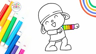 Pocoyo Dance Drawing  How to Draw Pocoyo Dancing 🌈👶🏻💙 [upl. by Fugazy230]