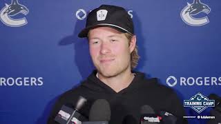 Brock Boeser speaks on Training Camp playing alongside Danton Heinen [upl. by Eckhardt537]