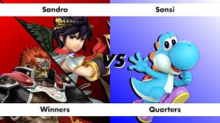 Smash  Respawn 214 Winners Quarters  Sandro Dark Pit Ganondorf vs Sansi Yoshi [upl. by Nnyled374]