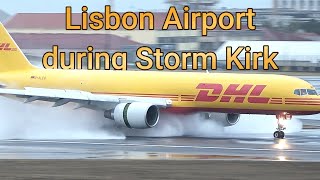 Insane Footage Compilation Of Lisbon Airport During Storm Kirk [upl. by Nirehs]