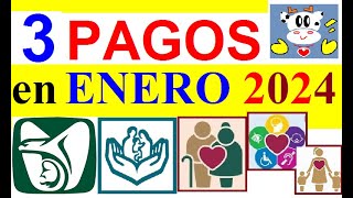 3 PAGOS EN ENERO 2024 PENSIONADOS IMSS ISSSTE Y BIENESTAR ADULTOS MAYORES PERS C DISCAP MAMÁS TR [upl. by Bazar]