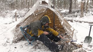 Hot Tent Camping Winter Snow Squall  ASMR [upl. by Nylrebma]